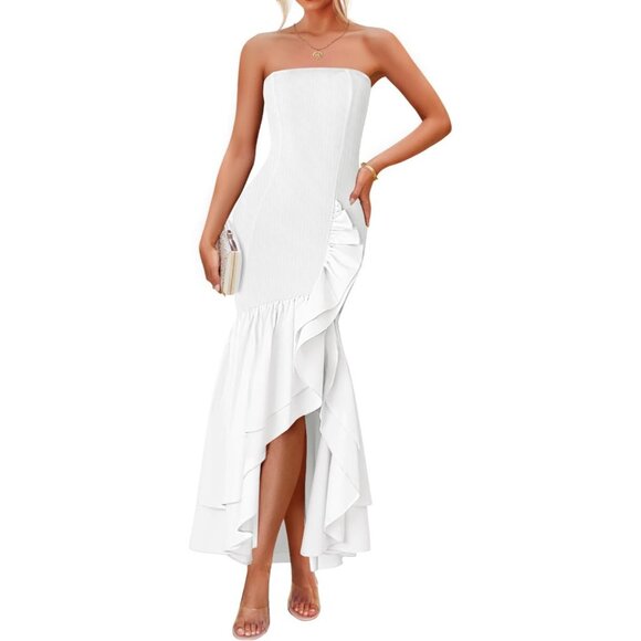 Women's Strapless Bodycon Maxi Dress Sexy High Split Mermaid Formal Wear - Picture 1 of 8